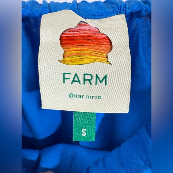 Farm Rio Linen Blend Midi Dress Blue Off-Shoulder Knot Cut-Out Women’s Small - Picture 14 of 16